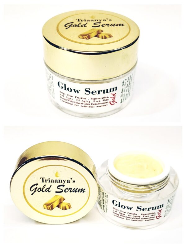 Glow serum gold Triaanyas health Mantra Purnima bahuguna Skin care magic on skin top gold serum in india